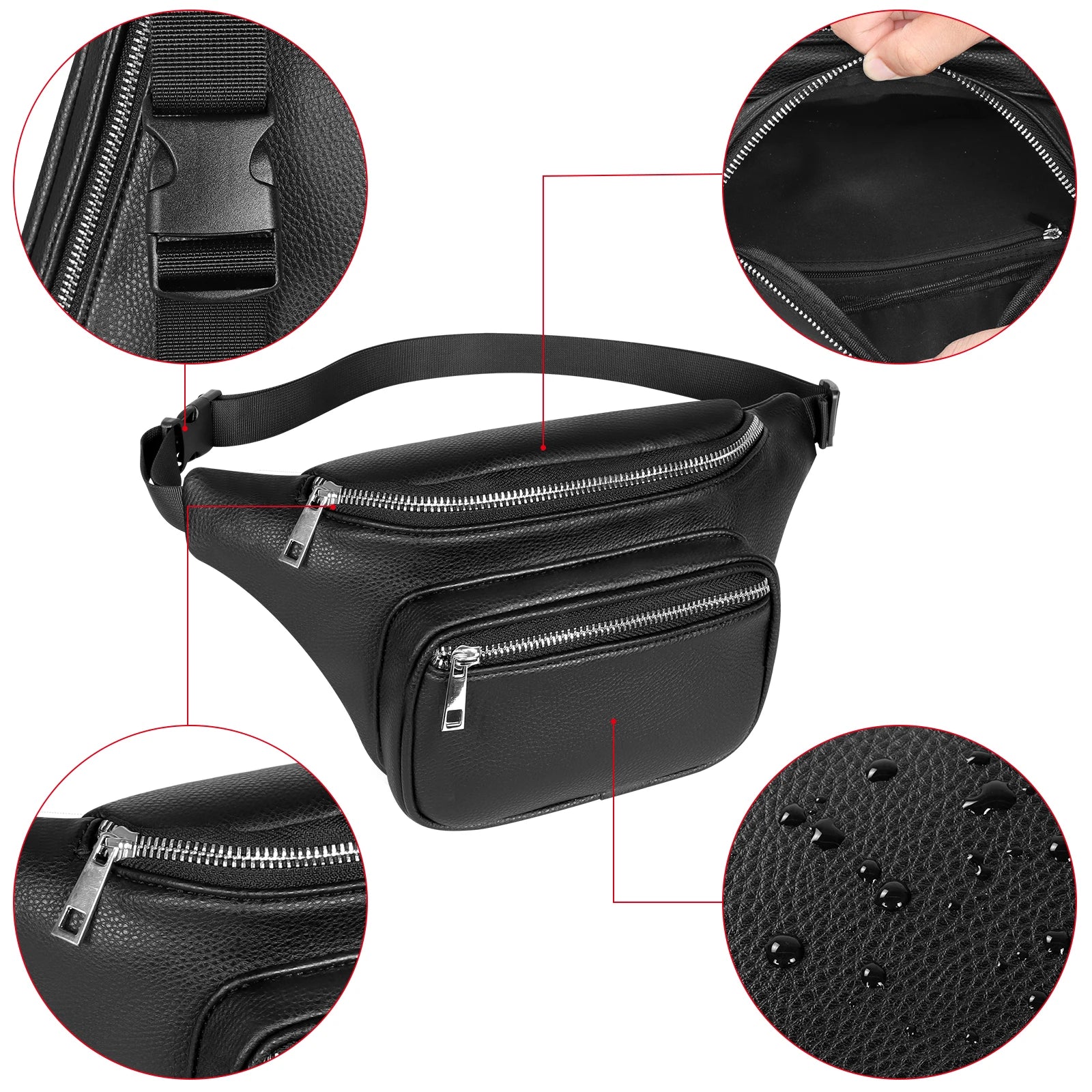 Geestock Waist Pack Bag PU Leather Belt Bags Fanny Pack Adjustable Belt