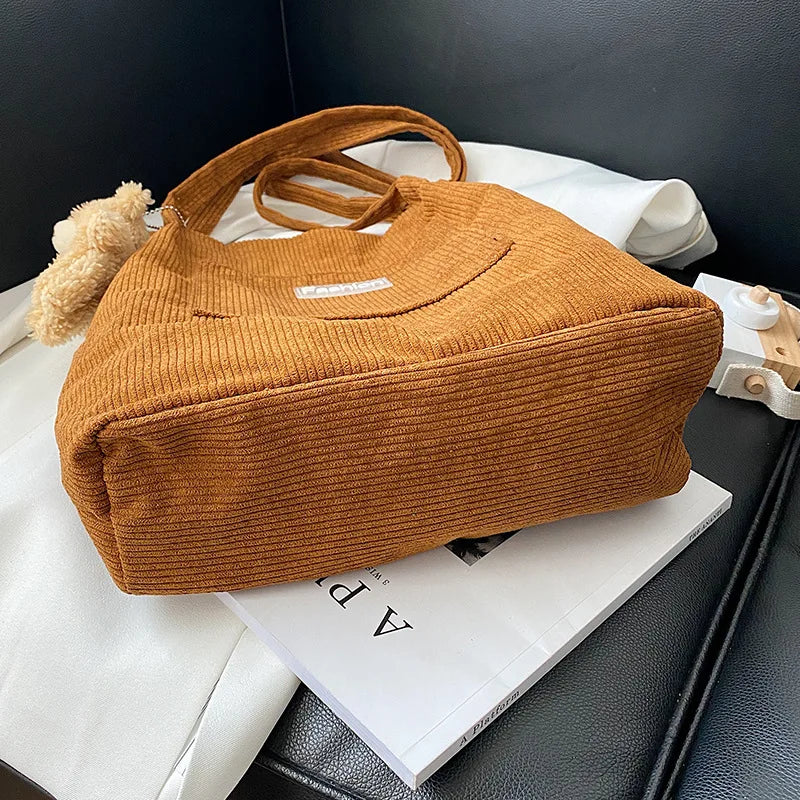 Geestock Corduroy Shoulder Bag for Women Reusable Shopping Tote Handbag
