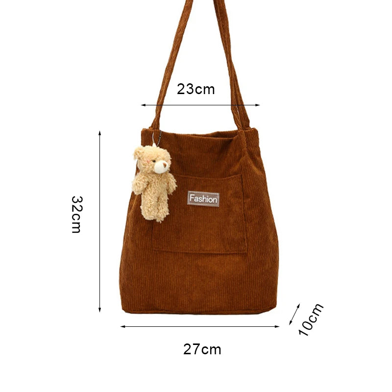 Geestock Corduroy Shoulder Bag for Women Reusable Shopping Tote Handbag