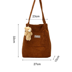 Geestock Corduroy Shoulder Bag for Women Reusable Shopping Tote Handbag