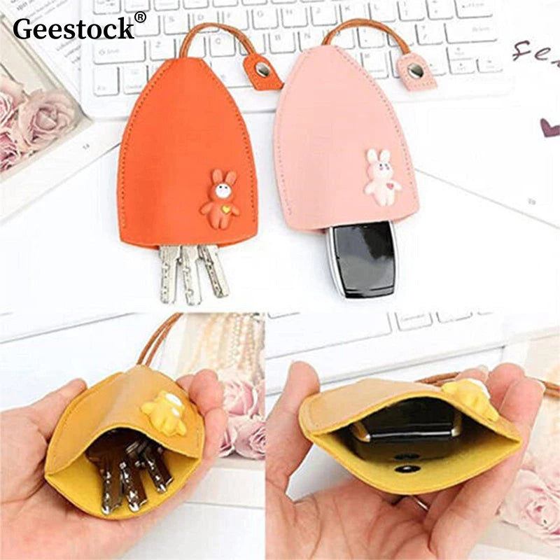 Geestock Rabbit Cat Key Bag Leather Key Wallet Keychain Pouch