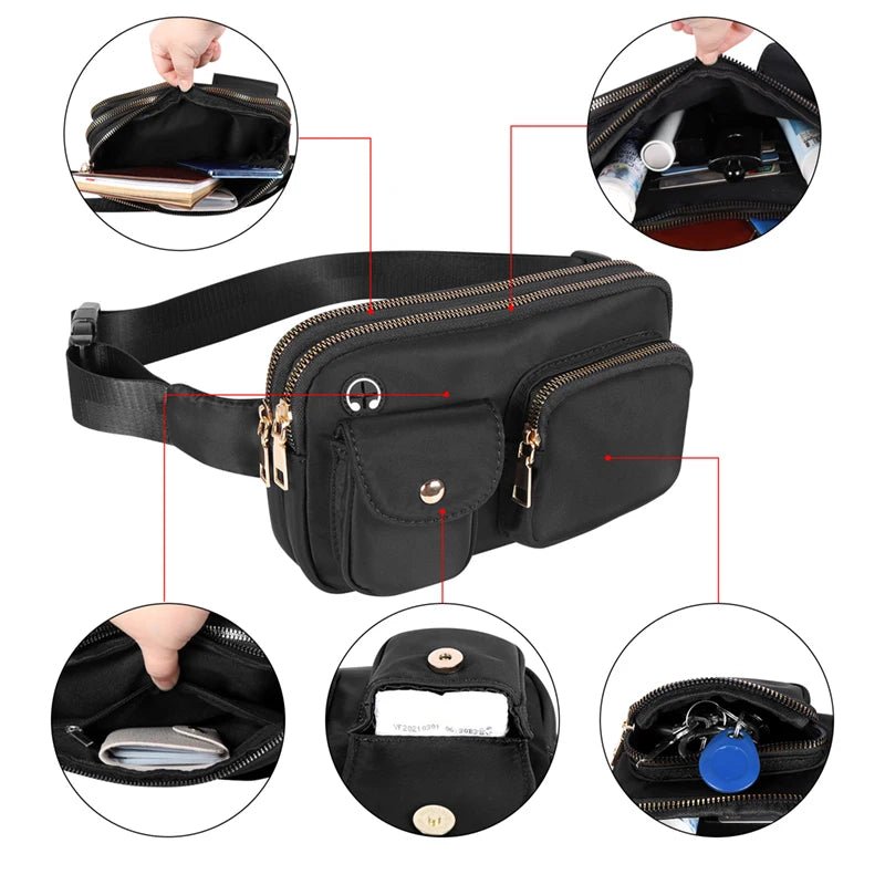 Geestock Fanny Pack for Women Double Zipper Waterproof Waist Bags
