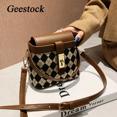 Geestock Lattice Women's Shoulder Bag Leopard Crossbody Bucket Handbag