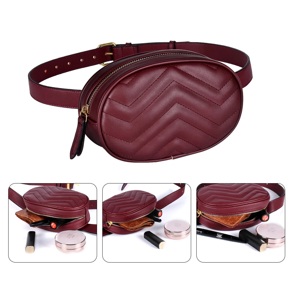 Geestock Women Waist Packs Bag PU Leather Round Belt Bag Female Fanny Pack