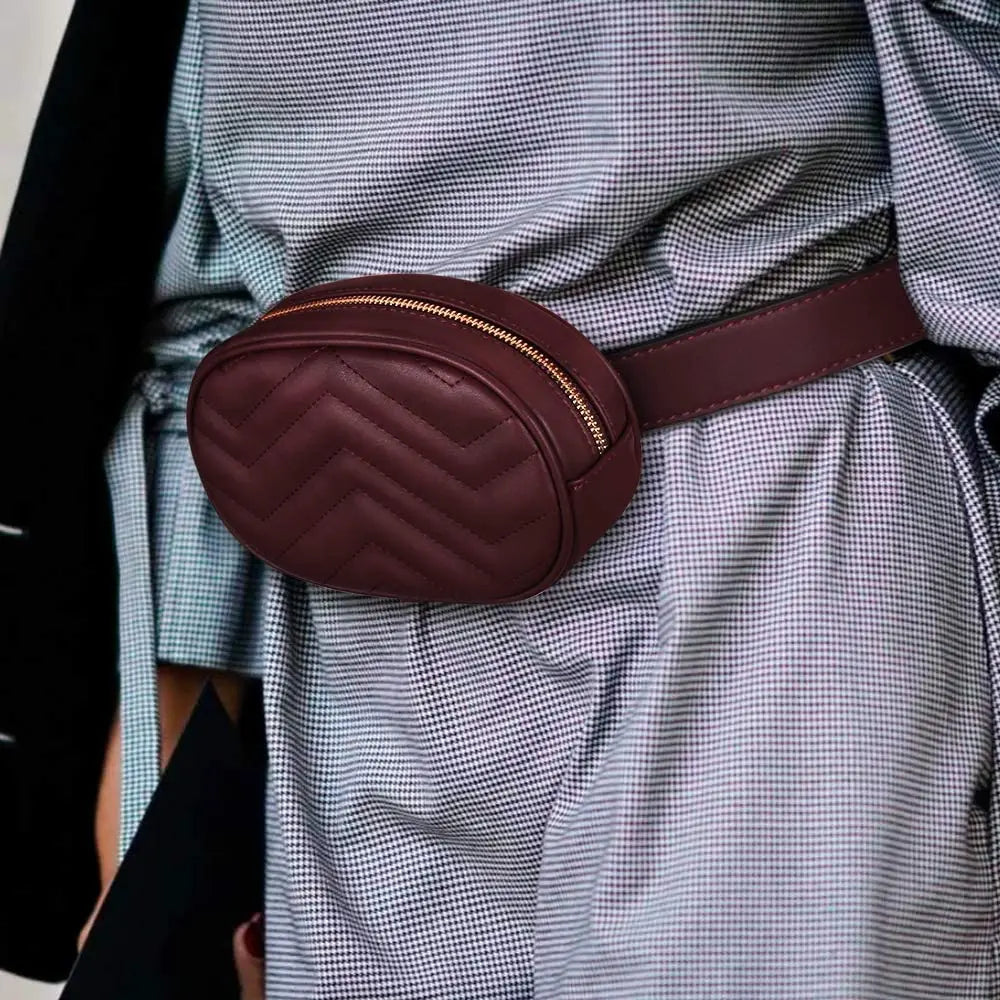 Geestock Women Waist Packs Bag PU Leather Round Belt Bag Female Fanny Pack