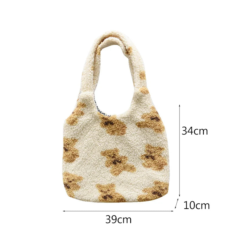 Geestock Lamb Fabric Fluffy Shopper Shoulder Bag for Girls