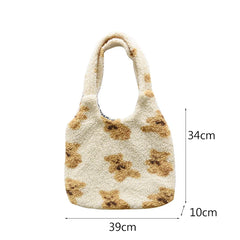 Geestock Lamb Fabric Fluffy Shopper Shoulder Bag for Girls