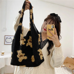 Geestock Lamb Fabric Fluffy Shopper Shoulder Bag for Girls