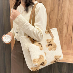 Geestock Lamb Fabric Fluffy Shopper Shoulder Bag for Girls