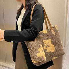 Geestock Lamb Fabric Fluffy Shopper Shoulder Bag for Girls