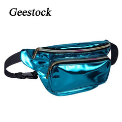 Geestock Holographic Waist Bag Women Hip Belt Bags PVC Adjustable Fanny Pack