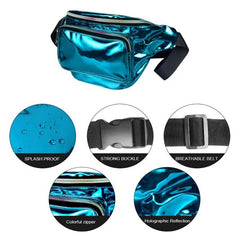 Geestock Holographic Waist Bag Women Hip Belt Bags PVC Adjustable Fanny Pack