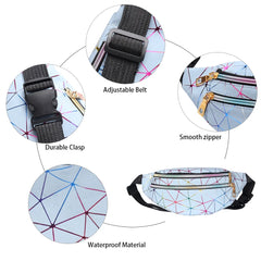 Geestock Holographic Waist Pack Bags for Women Glitter Fanny Pack