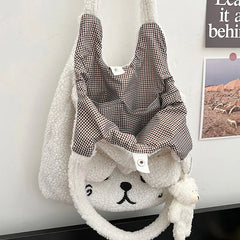 Geestock Winter Plush Bag Cartoon Embroidery Lamb Hair Shoulder Bags