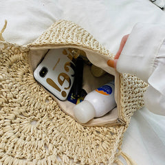 Geestock Summer Beach Bag for Women Tassels Straw Rattan Shoulder Bags
