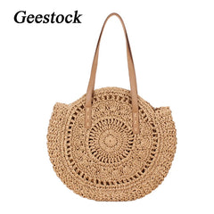 Geestock Summer Beach Bags for Girls Weave Rattan Shoulder Bag