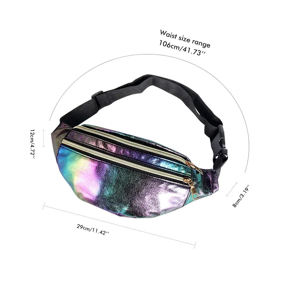 Geestock Waist Pack Holographic Laser Women Fanny Pack PU Traverl