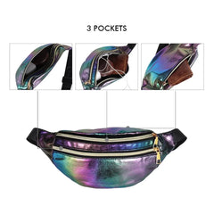Geestock Waist Pack Holographic Laser Women Fanny Pack PU Traverl