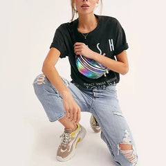 Geestock Waist Pack Holographic Laser Women Fanny Pack PU Traverl