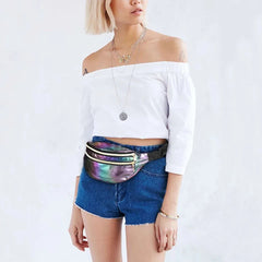 Geestock Waist Pack Holographic Laser Women Fanny Pack PU Traverl