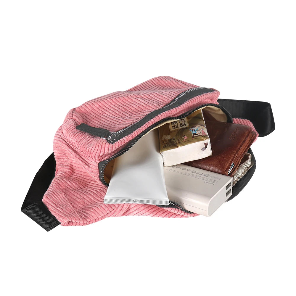 Geestock Corduroy Fanny Pack Zipper Travel Waist Bag
