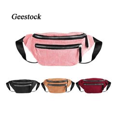 Geestock Corduroy Fanny Pack Zipper Travel Waist Bag