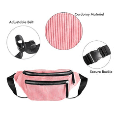 Geestock Corduroy Fanny Pack Zipper Travel Waist Bag