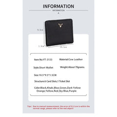 Genodern Leather Wallet Short Women's Purse Full Cowhide