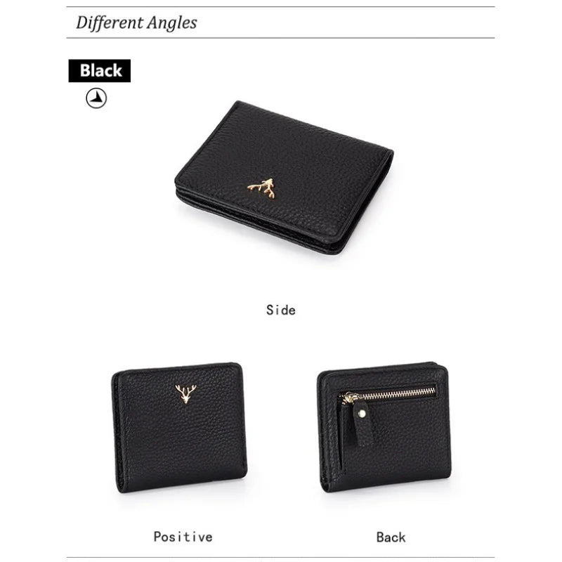 Genodern Leather Wallet Short Women's Purse Full Cowhide