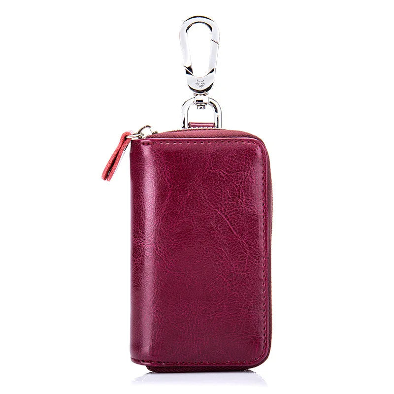 Leather Car Smart Key Wallet Men/Women Key Holder Housekeeper Zipper Key Bag