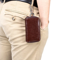 Leather Car Smart Key Wallet Men/Women Key Holder Housekeeper Zipper Key Bag