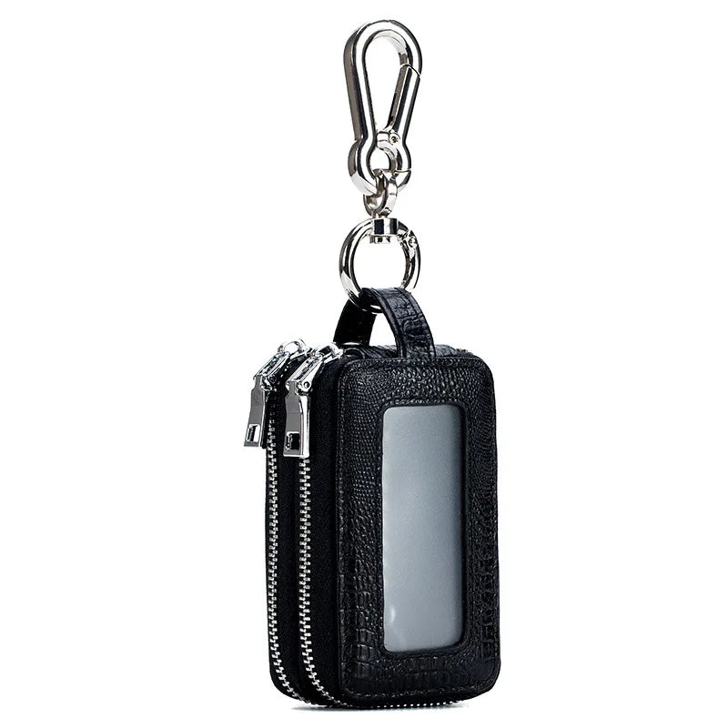 Leather Car Key Case with Key Holder & Zipper Bag