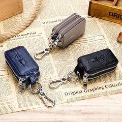 Leather Car Key Case with Key Holder & Zipper Bag