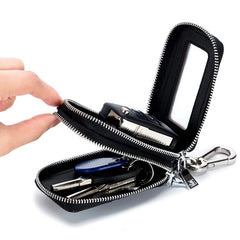 Leather Car Key Case with Key Holder & Zipper Bag