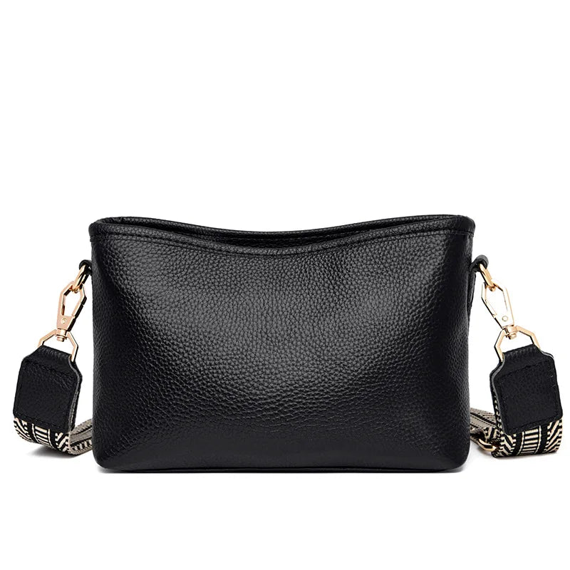 Small Leather Crossbody Bag for Women with Wide Shoulder Strap