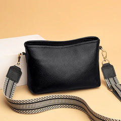 Small Leather Crossbody Bag for Women with Wide Shoulder Strap