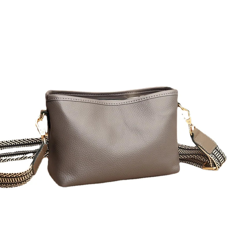 Small Leather Crossbody Bag for Women with Wide Shoulder Strap