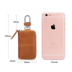 Leather Car Key Holder Key Organizer Zipper Retro Keychain Purse