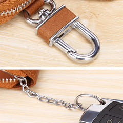 Leather Car Key Holder Key Organizer Zipper Retro Keychain Purse
