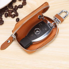 Leather Car Key Holder Key Organizer Zipper Retro Keychain Purse