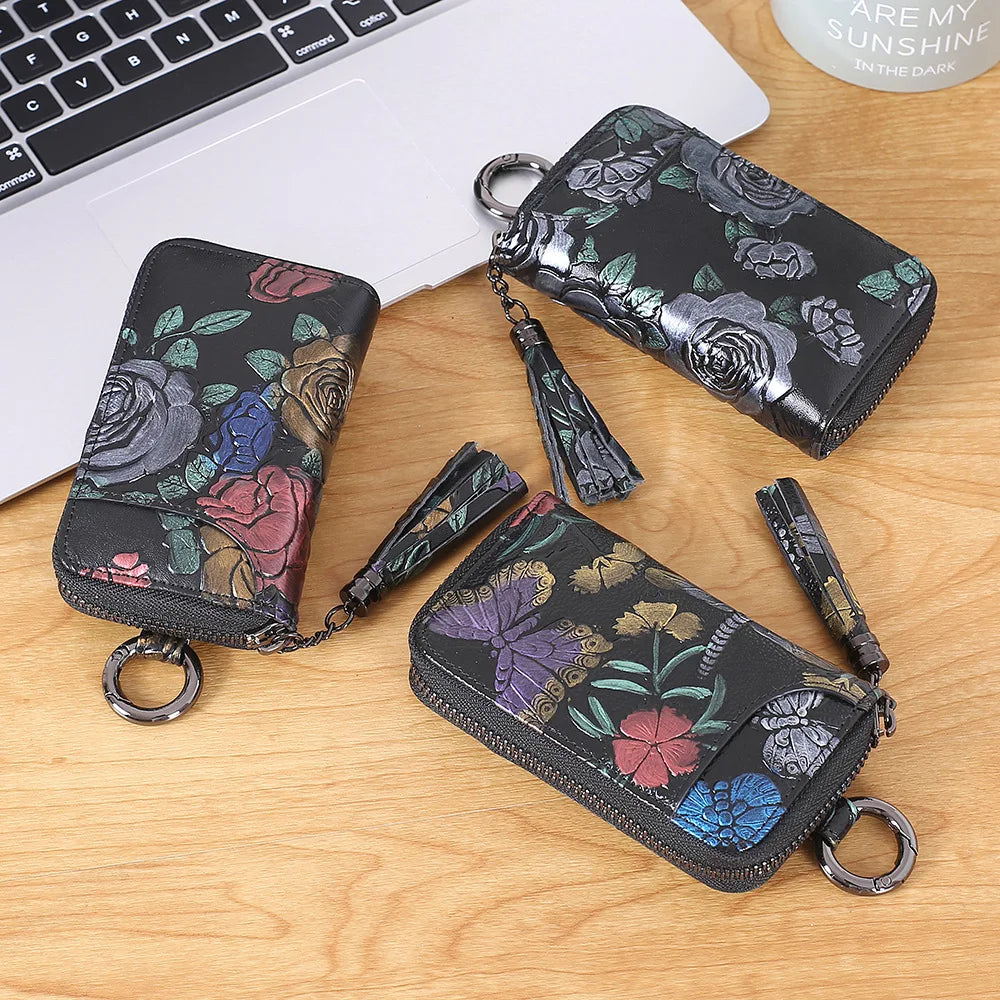 Leather Car Key Holder Wallet for Men, Keys Organizer