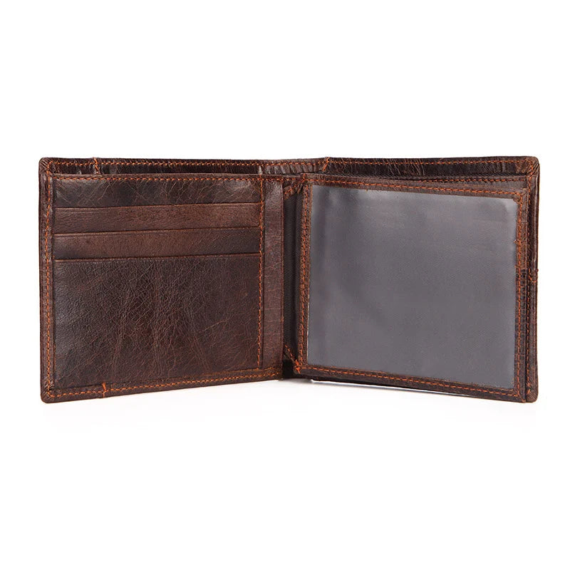 Cowhide Leather Men Wallet Short Bifold Purse Small Vintage Wallets