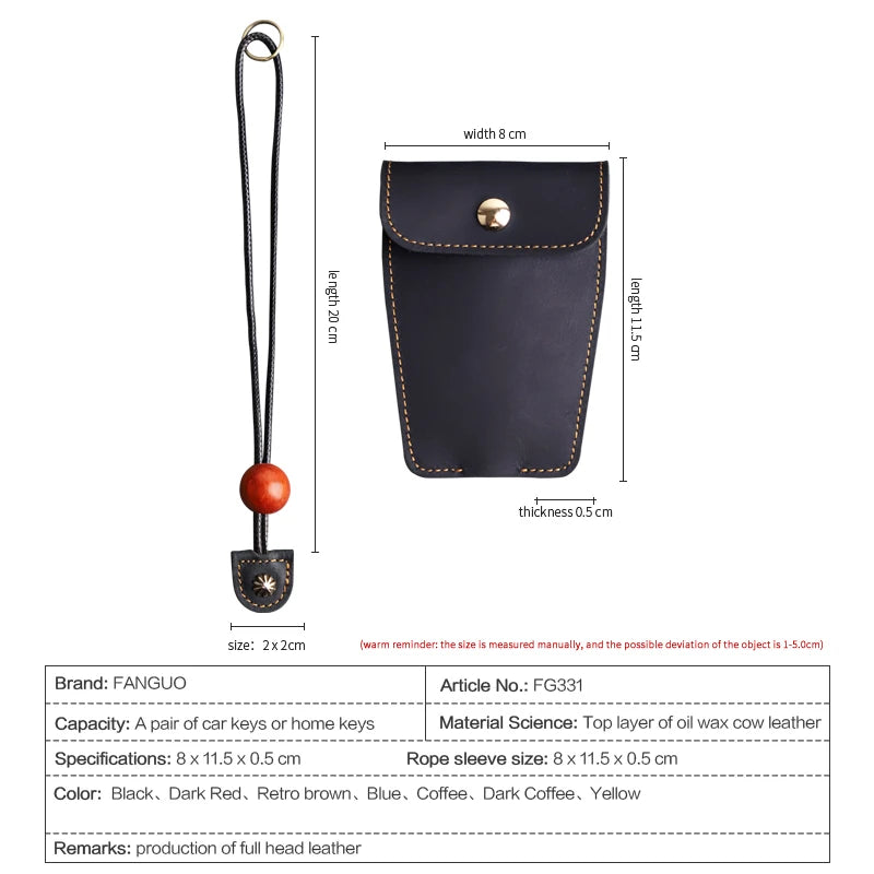 Retro Cow Leather Key Pouch - Elastic Keychain Holder