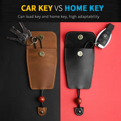 Retro Cow Leather Key Pouch - Elastic Keychain Holder