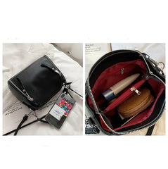 Leather Crossbody Shoulder Bag Bucket Tote Handbag for Women