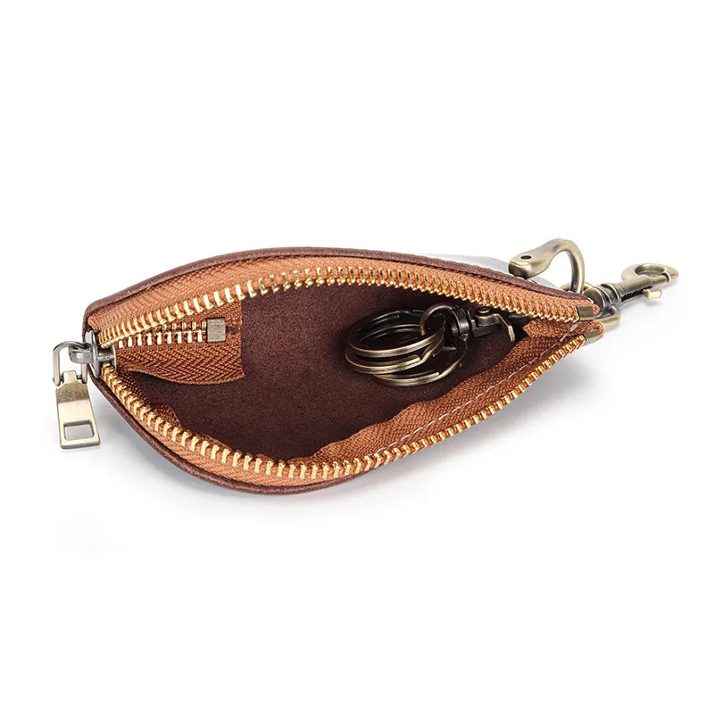 Men's Vintage Leather Key Holder Zipper Car Key Wallet Organizer