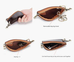 Men's Vintage Leather Key Holder Zipper Car Key Wallet Organizer