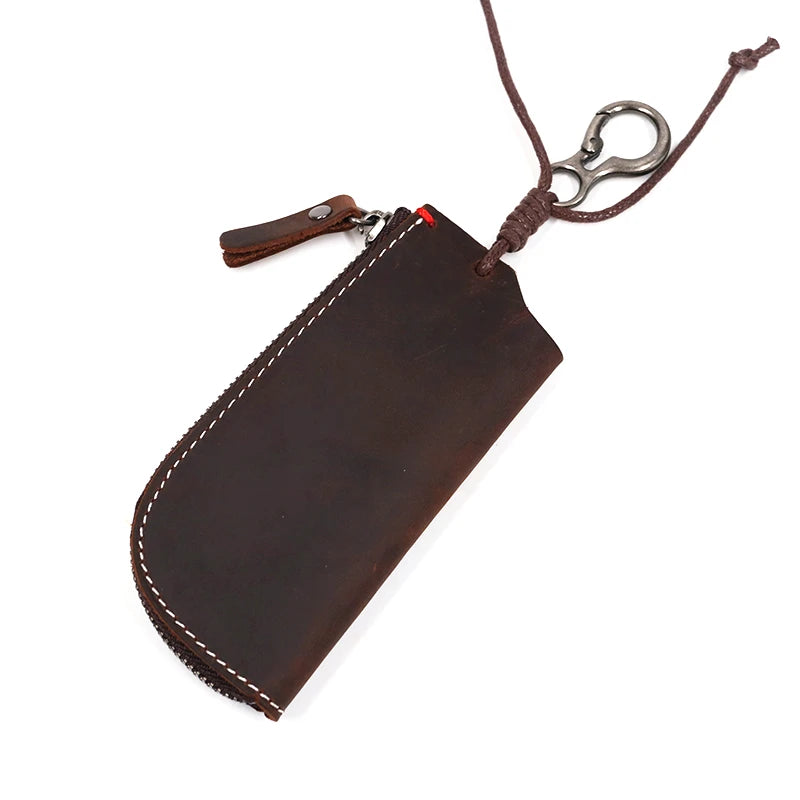 Vintage Leather Key Holder Wallet Men Zipper Car Key Ring Case Pouch
