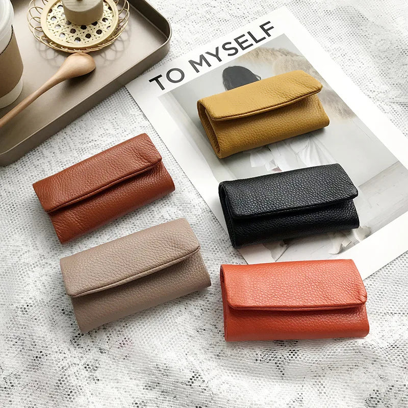 Leather Key Holder Wallet Money Clips 2-in-1 Mini Zipper Key Case