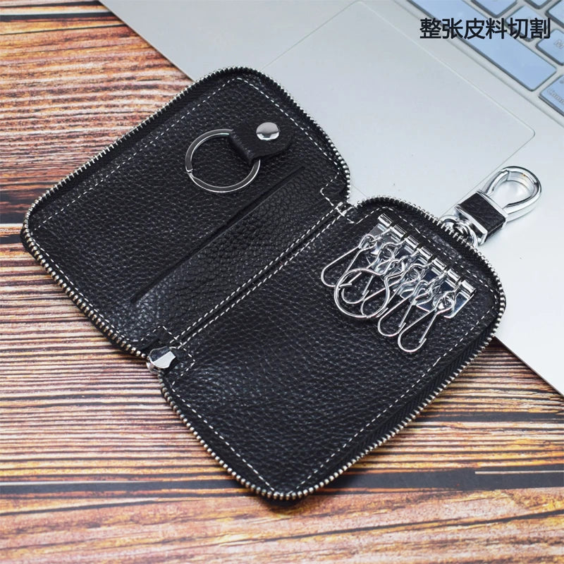 Men's Leather Key Wallet Keychain Holder Zipper Car Key Case